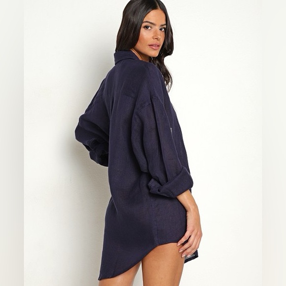 Vitamin A Playa Eco Linen Navy Button Down Shirt Coverup Medium NWOT - Picture 4 of 10